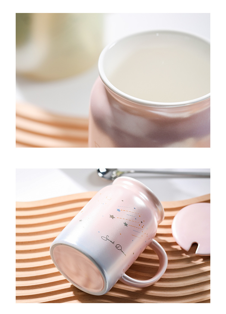 珠光釉陶瓷杯镀晶渐变牛奶杯情侣炫彩杯子现货供应礼品早餐杯带盖详情7