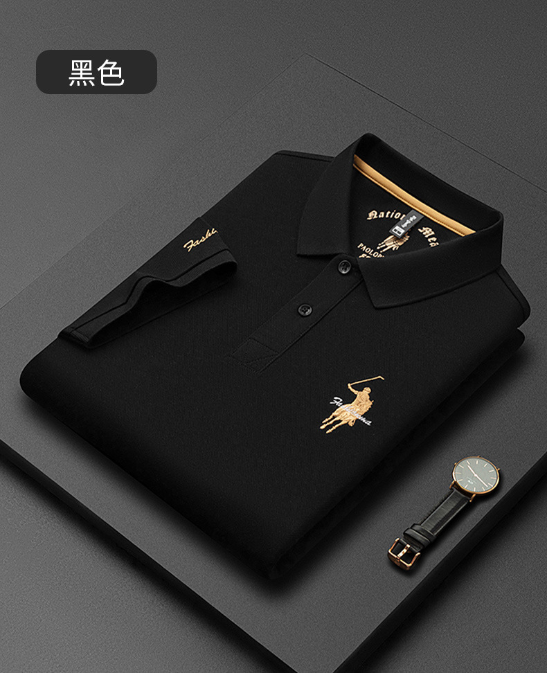 派森龙春夏翻领丝光棉男士短袖T恤polo衫商务休闲中年POLO衫男T恤详情24