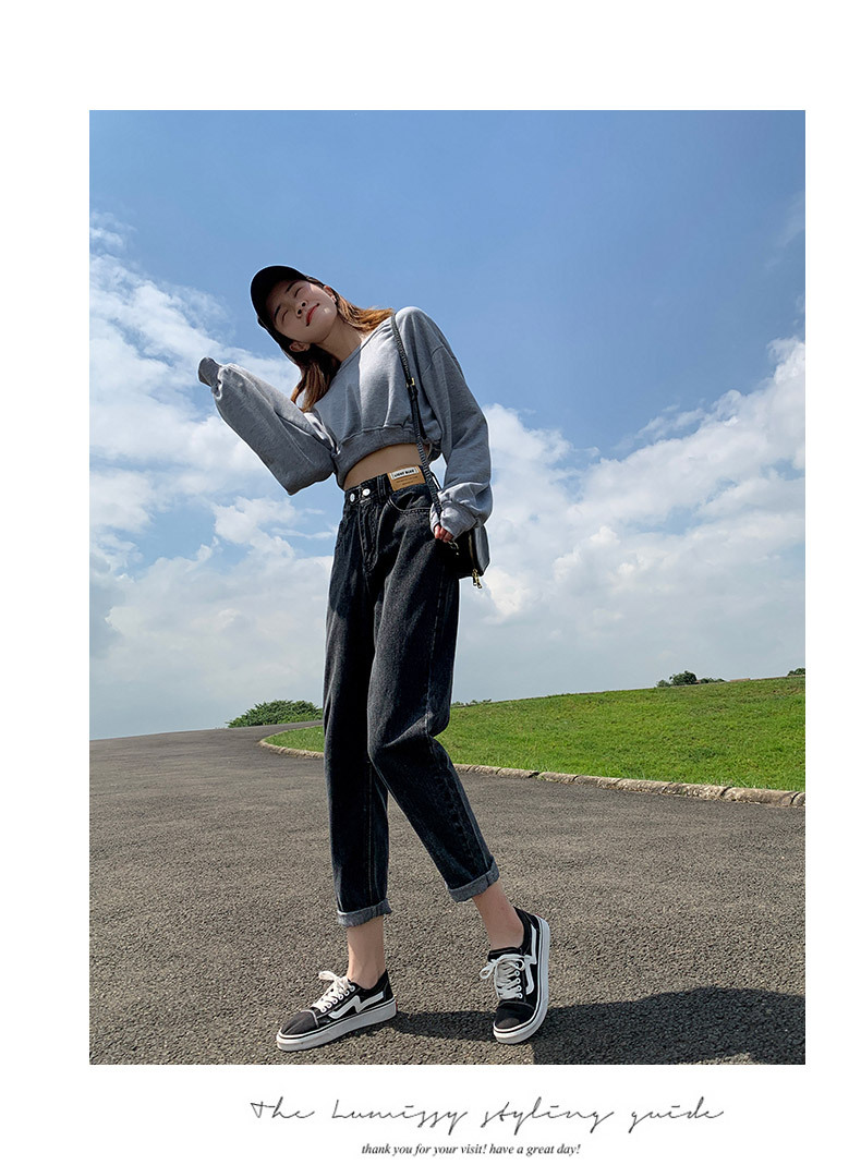 2023春季小个子牛仔裤女宽松高腰萝卜裤小直筒显瘦老爹九分哈伦裤详情24