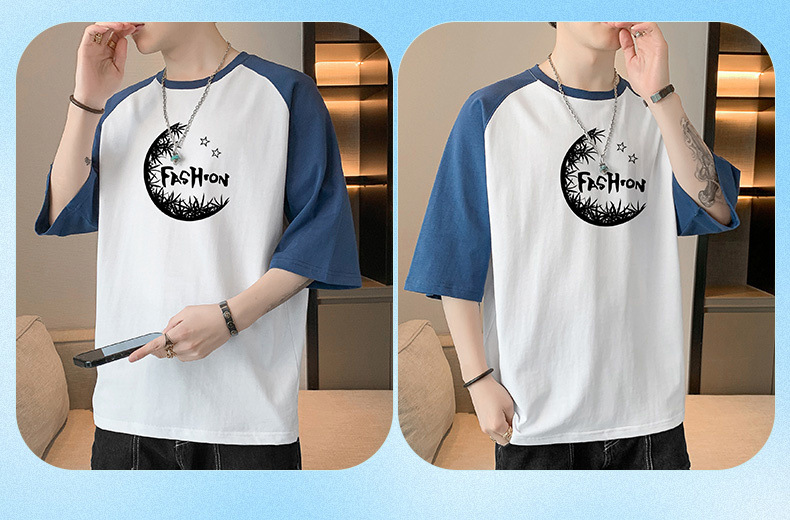 2023年新款棉短袖t恤男夏季潮流宽松服潮牌港风学生五分袖圆领T恤详情15