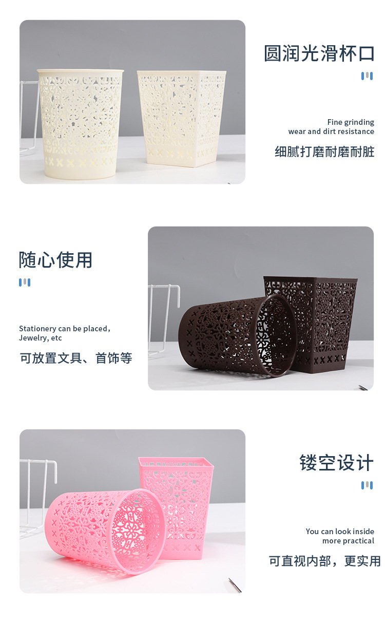 Circular storage cylinder, creative student, simple hollowed-out small pen holder, desktop storage box, anti-rattan woven plastic office pic 9