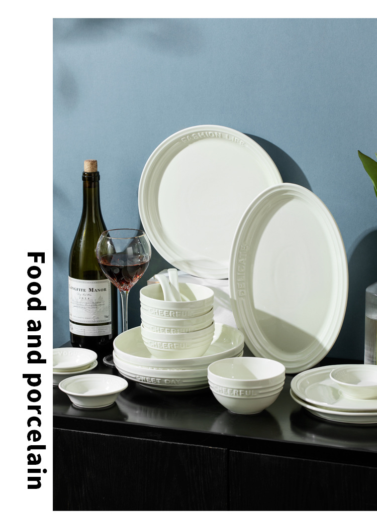Truffle white ceramic tableware, Nordic minimalist bowl, plate, spoon set, eating bowl, home breakfast snack plate and bowl pic 6