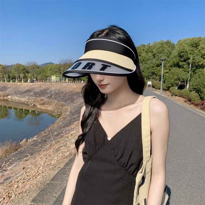 A wide-brimmed lettered open-top sun hat for women to ride in summer without flipping, a beach sun hat that protects against ultraviolet rays, and a Korean style trend pic 6