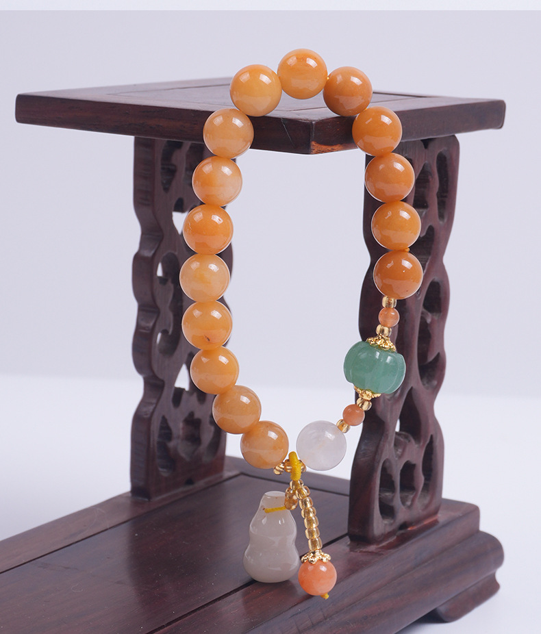 彩色民族风新疆和田天然金丝玉南瓜珠手链多彩葫芦吊坠手串女手环详情6