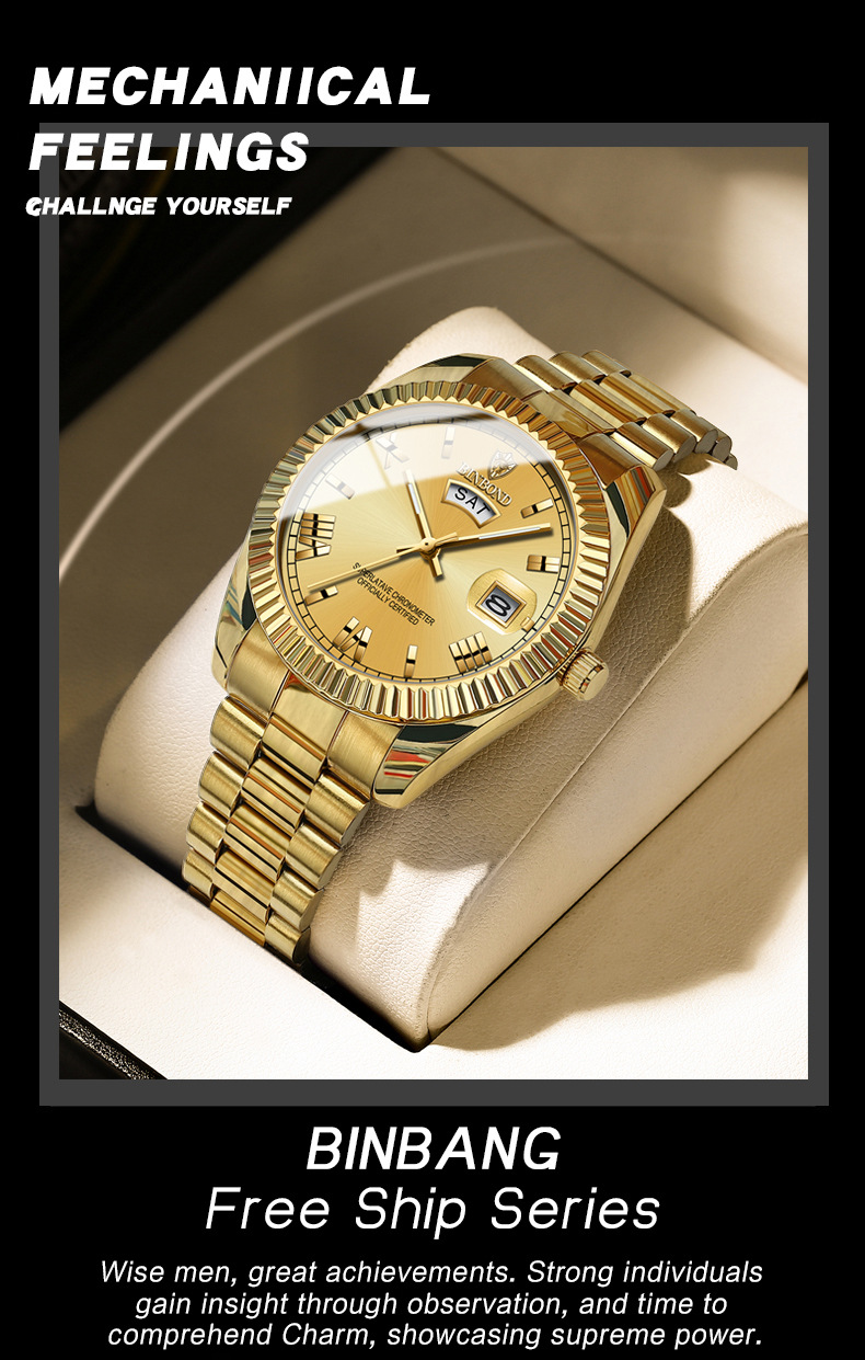 宾邦手表男士非机械表防水日志型时尚男表蓝色跨境情侣商务腕表详情19