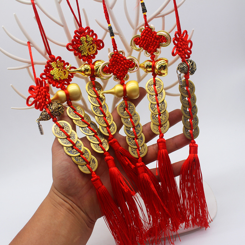 Cinnabar Fulu frosted gold gourd pendant, painted bagua metal gourd pendant, black copper five-emperor coin gourd pendant pic 16