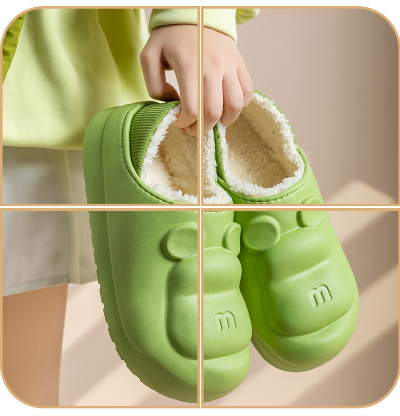 防水秋冬季棉拖鞋小熊简约可爱居家保暖情侣毛绒拖鞋批发实惠厚底详情12