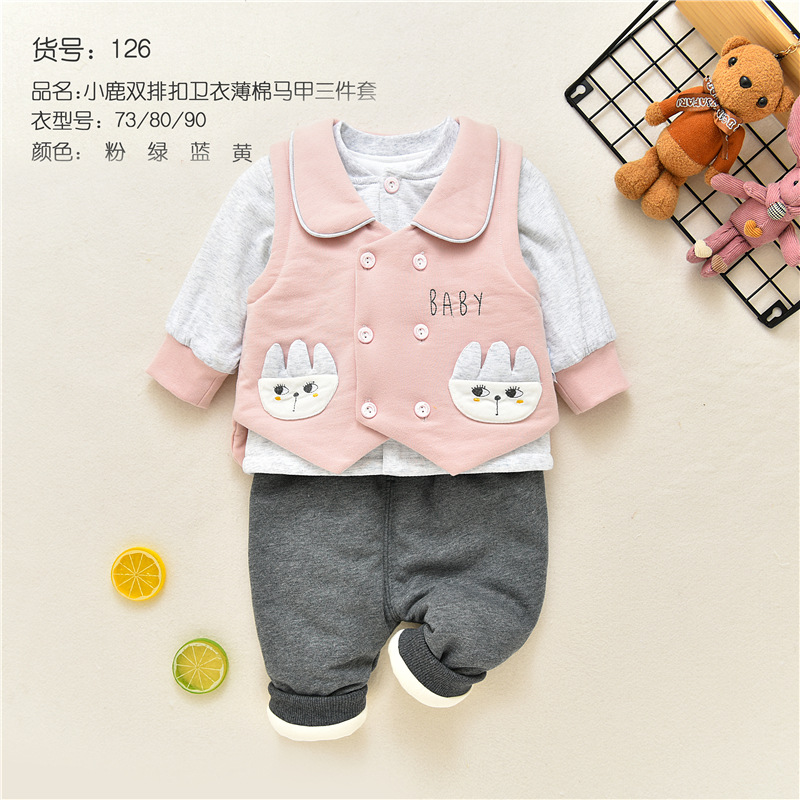 New infant and toddler thin cotton vest three-piece set, thin cotton outwear, baby cotton jacket plus cotton outer vest three-piece set pic 9