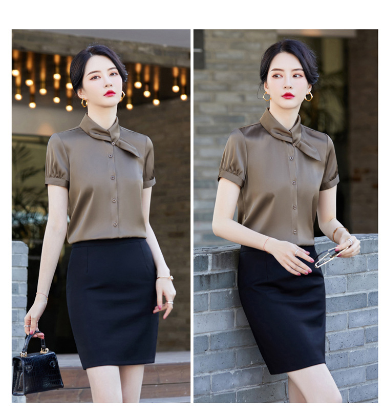 The 2022 summer new style of elegant professional shirts for women, fashionable and stylish short-sleeved commuting satin shirt work clothes pic 45