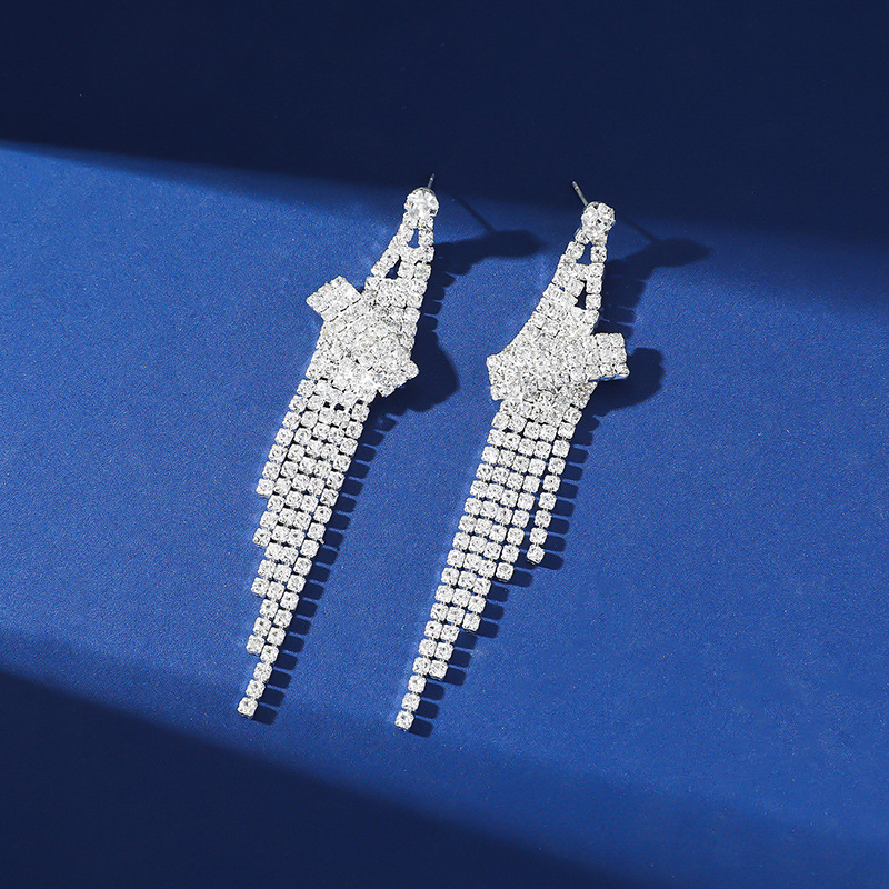 欧美夸张长耳环韩版气质满钻耳环水钻流苏夜店耳饰礼服宴会耳饰品详情10