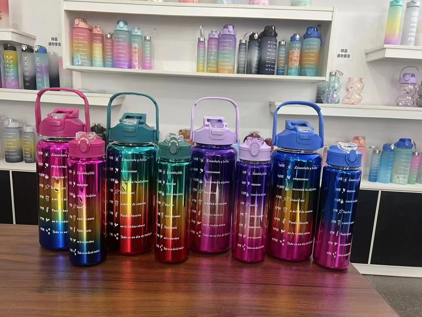 三件套跨境大容量运动塑料水杯渐变电镀喷漆大壶手提壶男女车载壶详情6