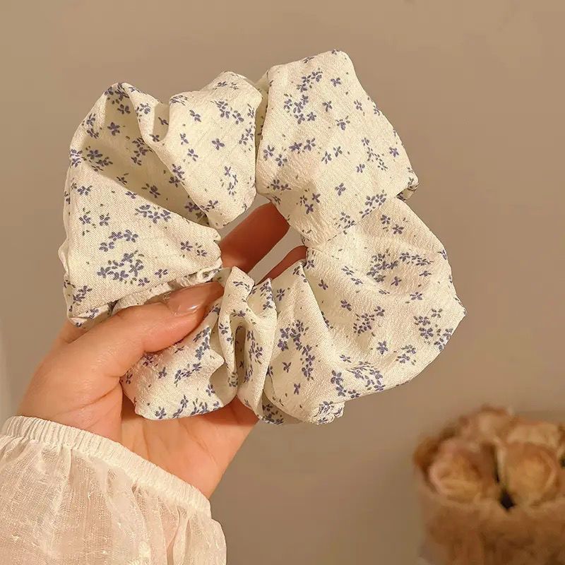 Korean-style blue small floral large intestine hair band, feminine semi-tied ponytail hair tie, new hair tie leather band headband pic 6