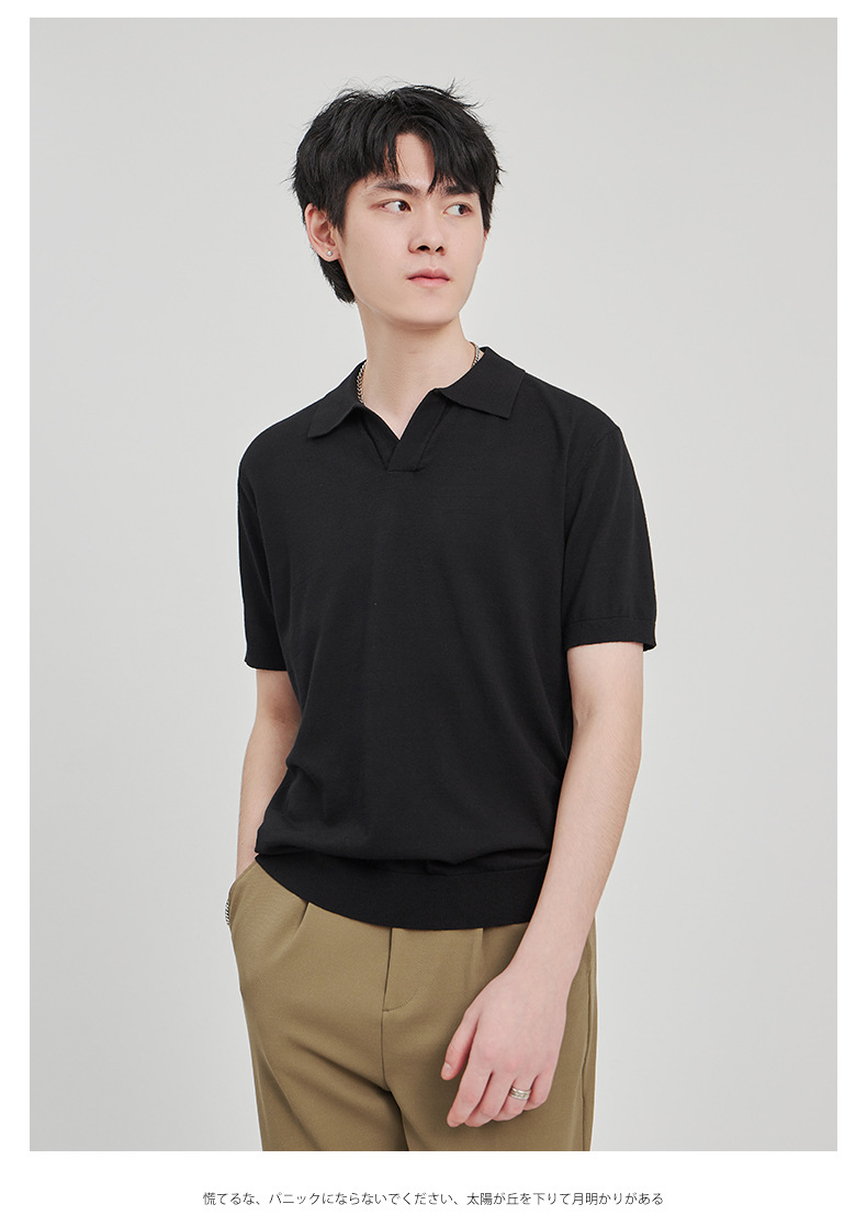 APO男装|简约针织短袖t恤男士2024夏季新款纯色设计垂感POLO衫男详情34