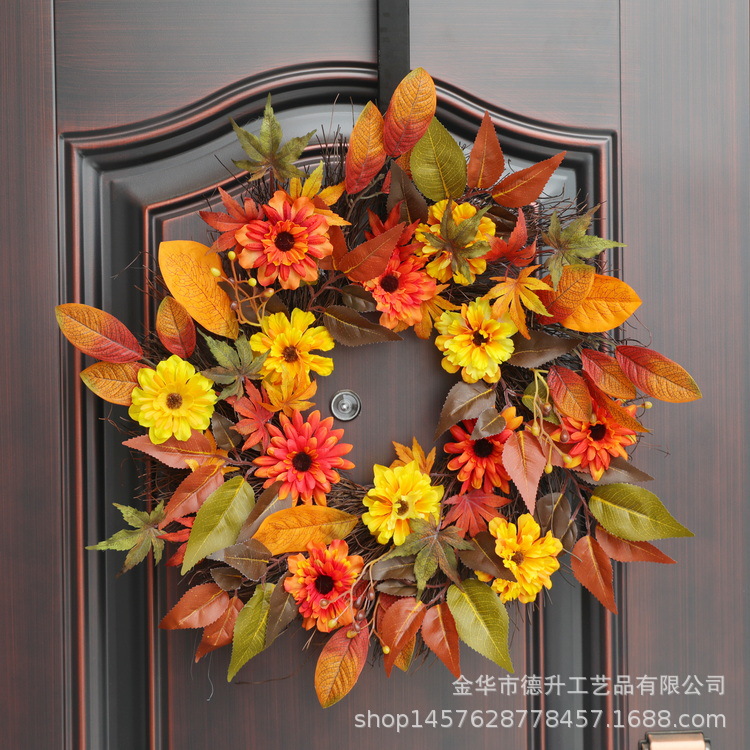 Desheng Cross-border E-commerce Amazon Thanksgiving Harvest Festival Maple Leaf Autumn Flower Sunring Wreath Home Decoration pic 10