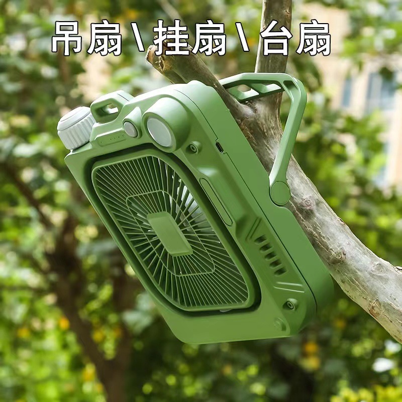 New outdoor camping fan, portable camping lighting, silent and rainproof fan lamp, oscillating charging with light pic 3
