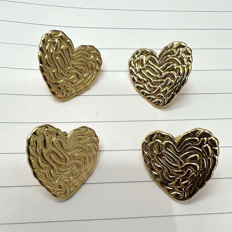 European and American exaggerated fashion, niche, niche hammered pattern stud earrings, simple titanium steel, trendy heart-shaped square pineapple pattern earrings pic 2