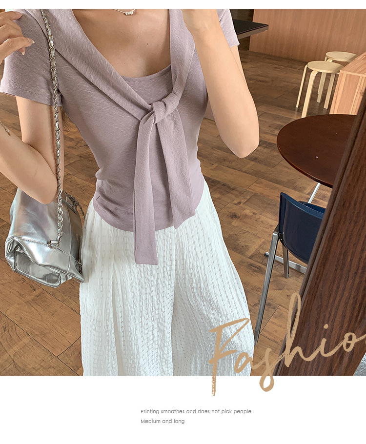 假两件设计感披肩v领短袖t恤女2025夏季新款法式温柔休闲百搭上衣详情9