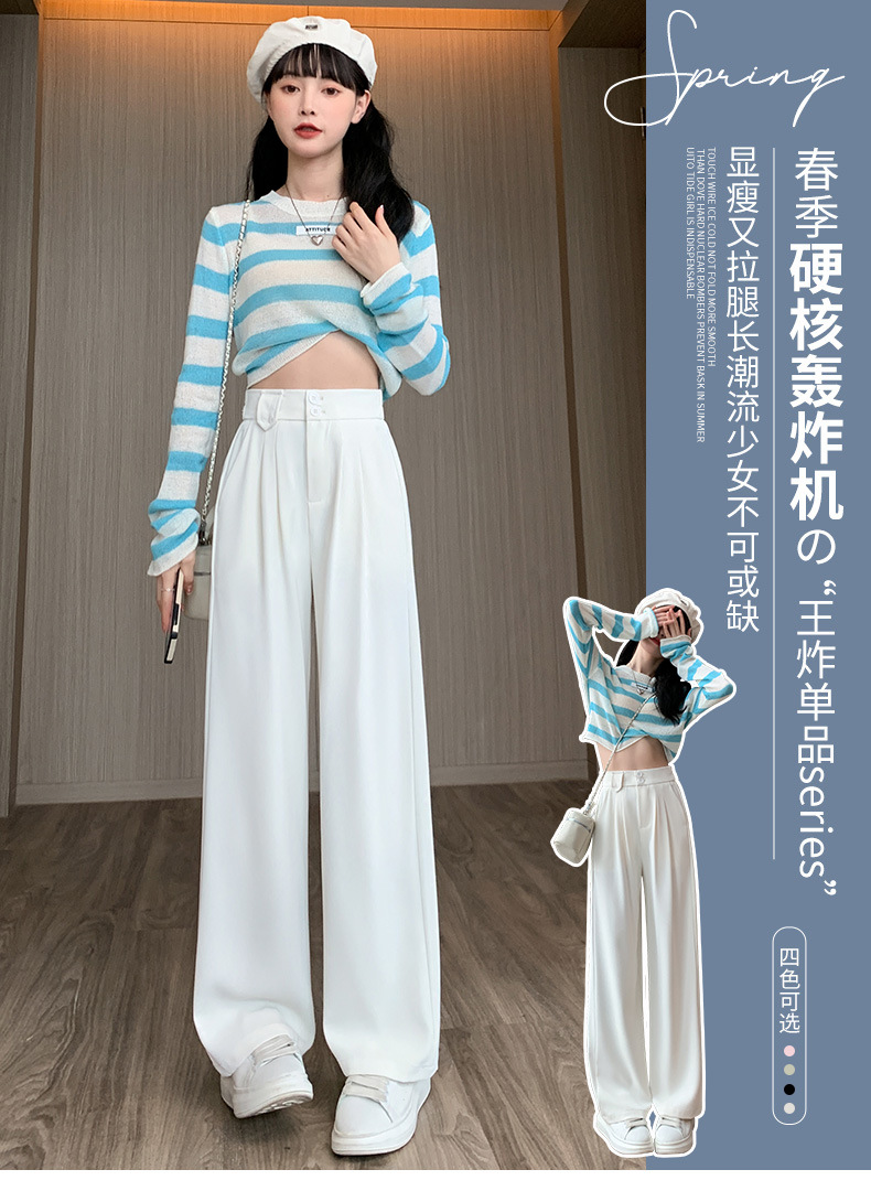 王奕婷同款西装阔腿裤女春秋夏显瘦垂感梨形身材双扣休闲直筒拖地详情2