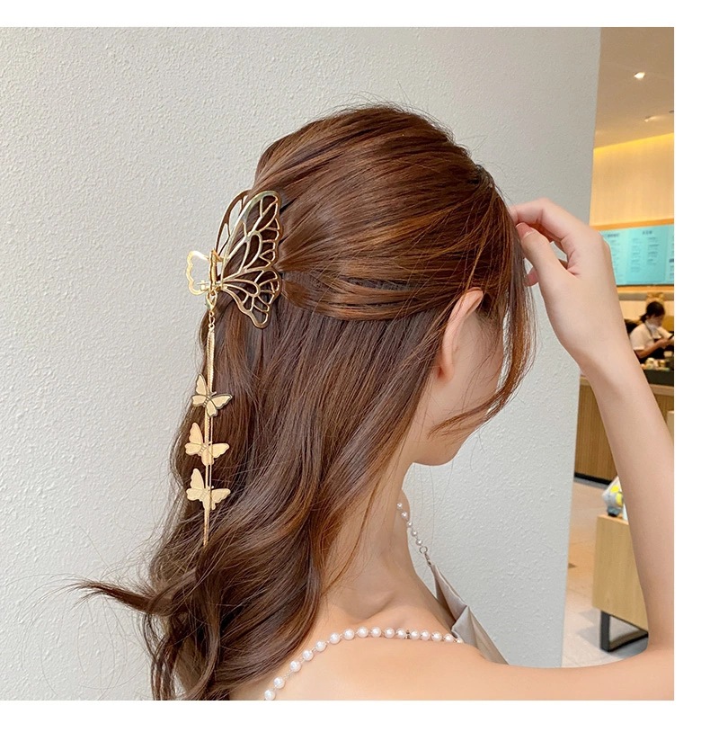 韩国新款珍珠蝴蝶盘发合金抓夹后脑勺大号鲨鱼发夹气质发夹头饰女详情16