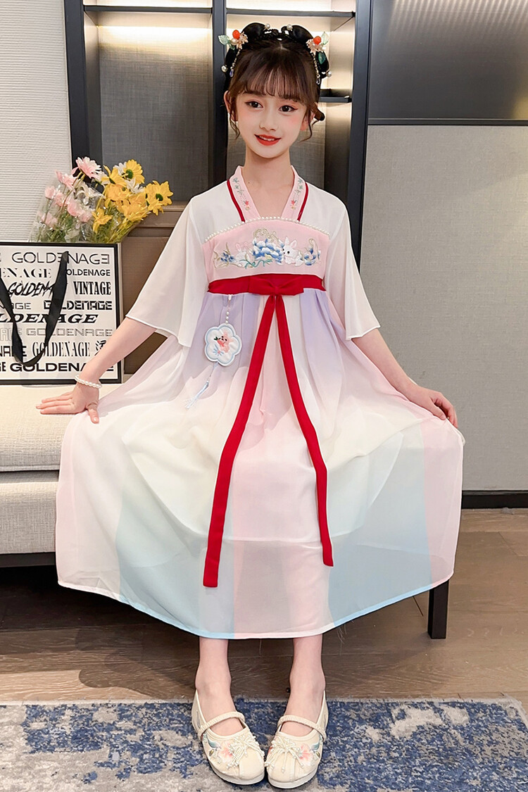 汉服女童春薄款中国风襦裙连衣裙古装超仙春季小女孩儿童唐装批发详情3