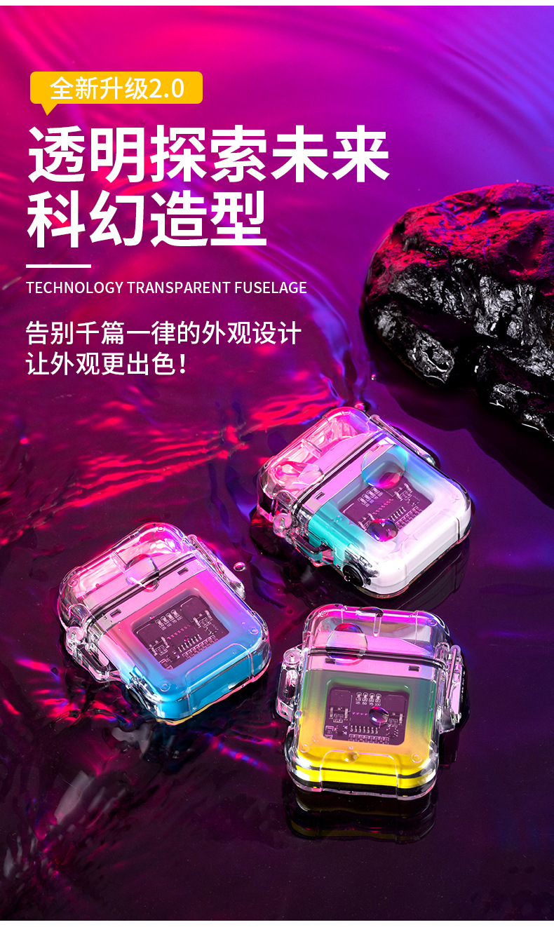 New charging dual-arc lighter, windproof lighting, transparent shell, sealed and waterproof, electronic pulse lighter as a souvenir pic 12