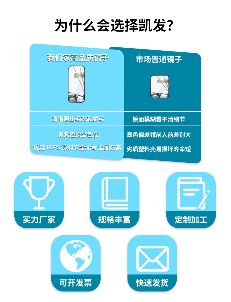 电商直销镜子抖音直播福利手柄镜活动手持镜子方形化妆镜爱心镜子详情5