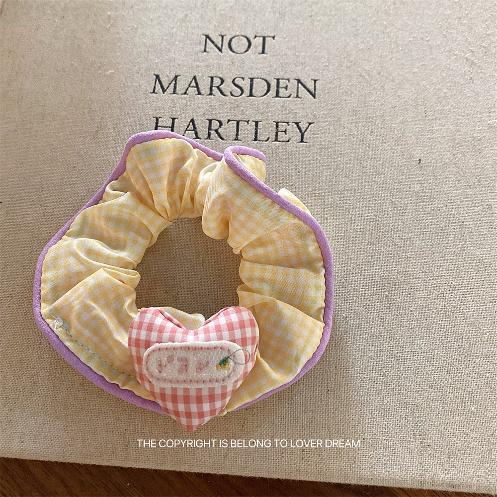 韩国ins新款彩色格纹爱心大肠发圈 甜美可爱头绳扎丸子头头饰发饰详情17