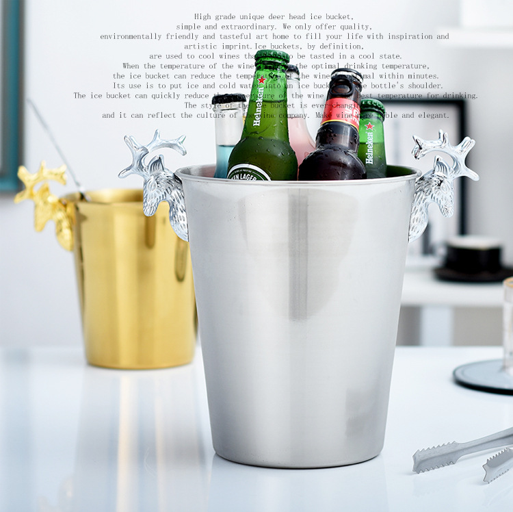 Golden deer head stainless steel ice bucket, red wine ice granule bucket, wine bucket, bar supplies stainless steel ice bucket, beer bucket, ice cube bucket, ice wine bucket, champagne bucket, metal ice bucket, metal beer bucket pic 1