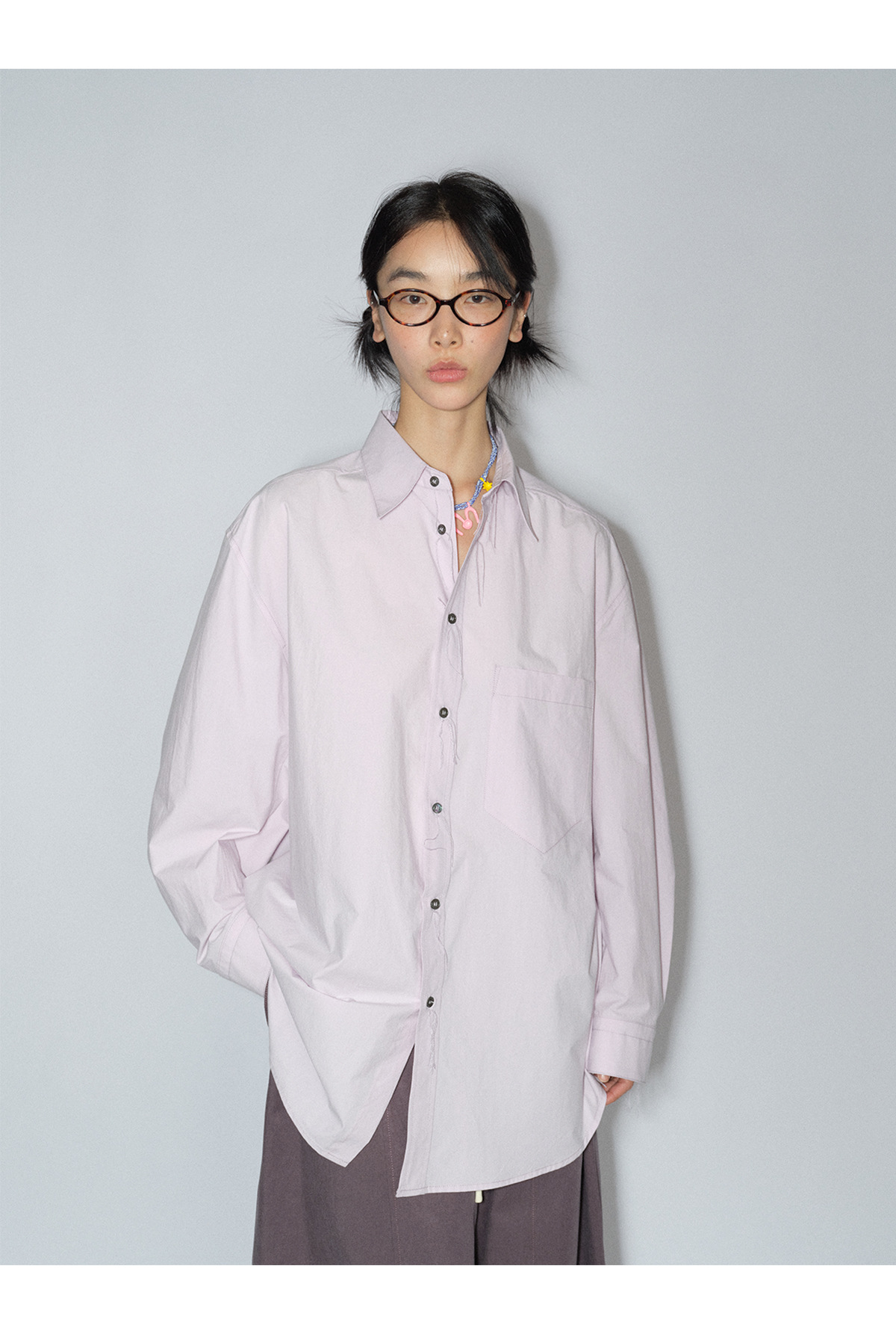 [识时]新品盐缩匹马棉宽松休闲百搭翻领长袖纯色衬衫上衣女V8465详情15