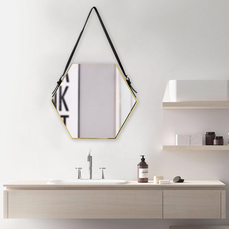 In stock, there are hexagonal decorative mirrors with gold edges, irregularly shaped mirrors, wall-mounted mirrors without drilling, and decorative mirrors for living rooms and bedrooms pic 4
