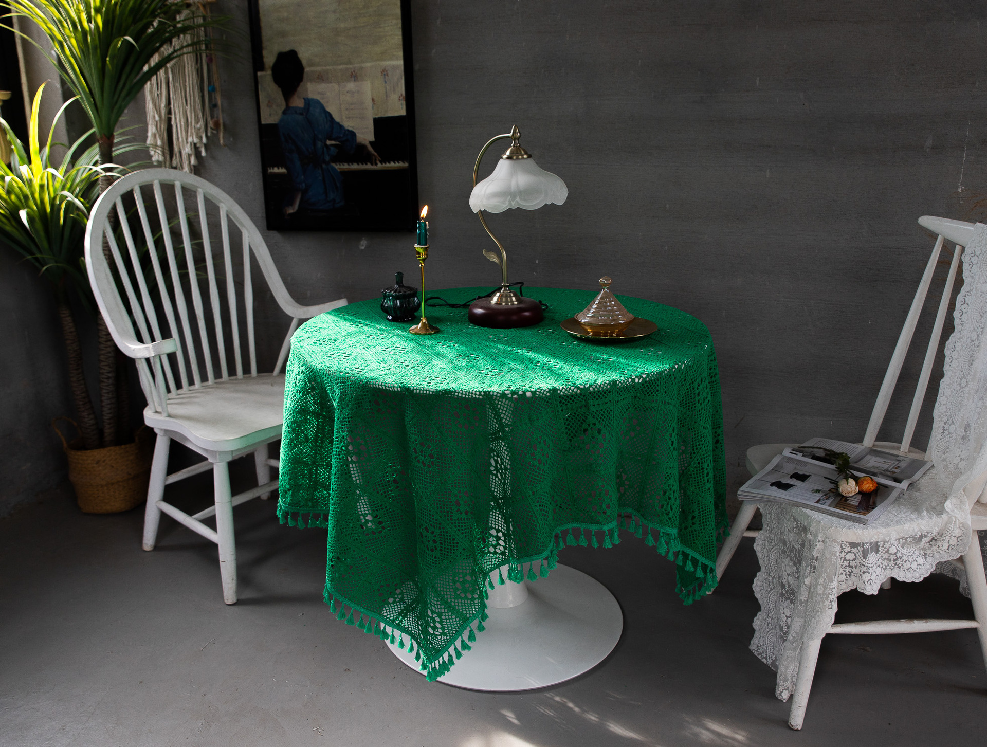 Korean hollowed-out crochet cotton thread woven tablecloths, square cultural art cross-border cover tablecloths, Taiwanese lace table MATS pic 20