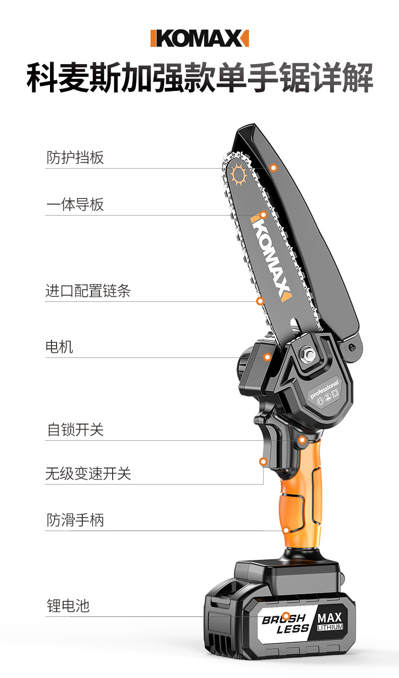 充电式电锯家用小型手持锯锂电锯小型锯柴手持户外链锯砍树伐木锯详情19