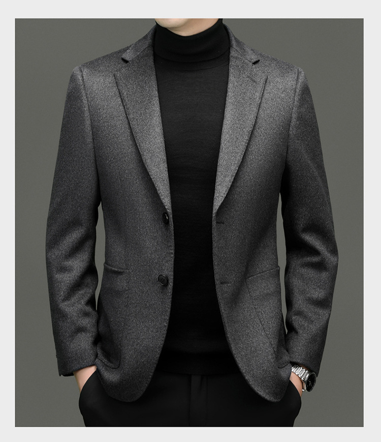羊毛羊绒西服男高档商务休闲时尚桑蚕丝西装英伦秋冬厚款外套男装详情39