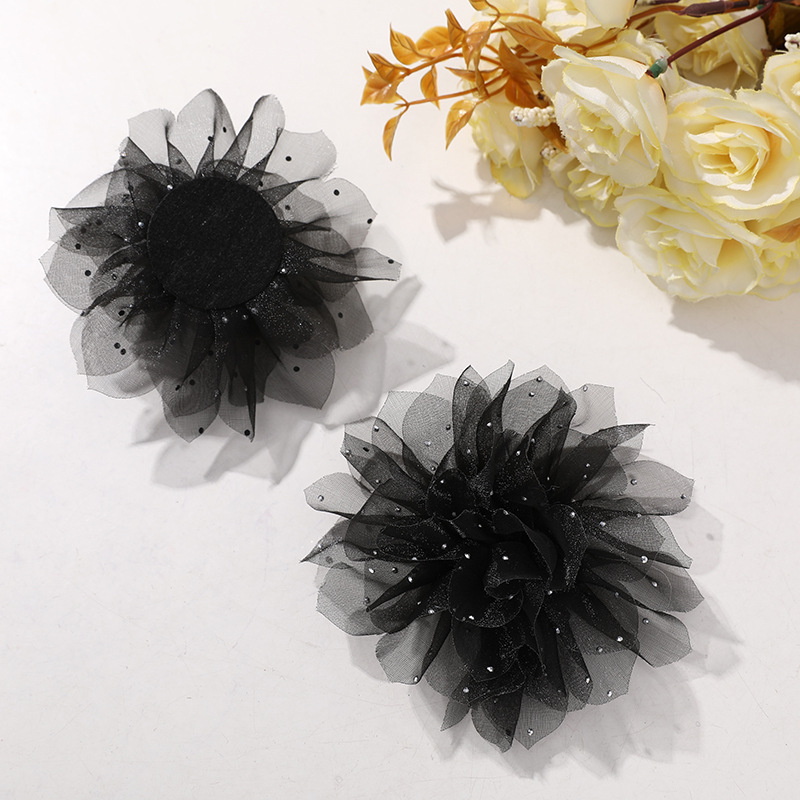 国潮系列仙女氛围感烫钻点点网纱花朵diy手作发夹女发饰衣服辅料批发详情6