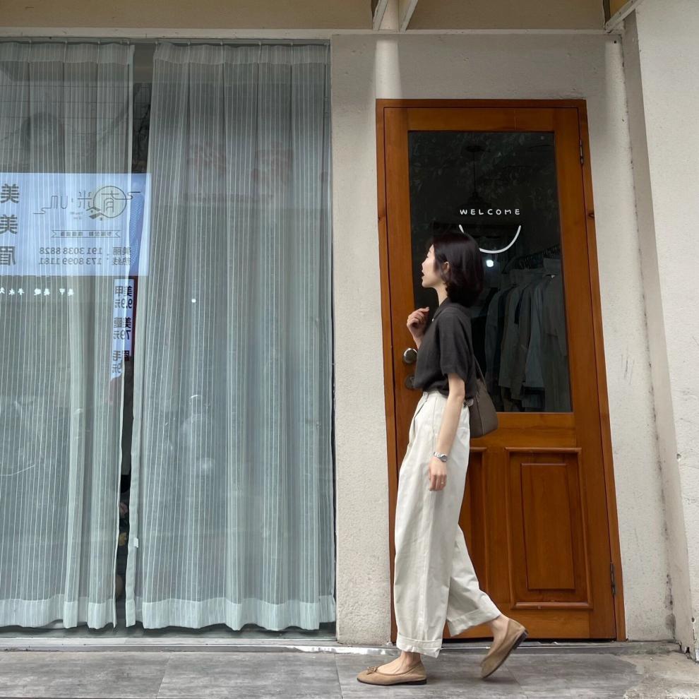 白色休闲高腰窄版直筒阔腿裤女2024夏季新款韩版修身显瘦九分裤子详情3
