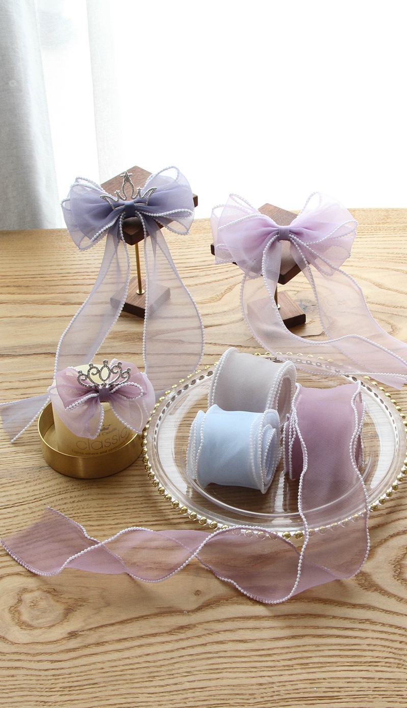 diy hairpin bow packaging material with pearl textured overlock yarn, 6cm wide meteor fish tail wave snow yarn ribbon pic 7