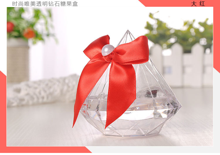 婚庆产品欧式婚庆用品创意钻石喜糖盒手工蝴蝶结透明糖盒子个性新娘糖果盒详情14