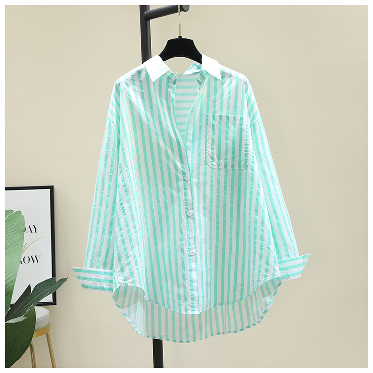 2025春夏新款长袖衬衫女时尚休闲竖条纹韩版宽松衬衣女外穿详情10