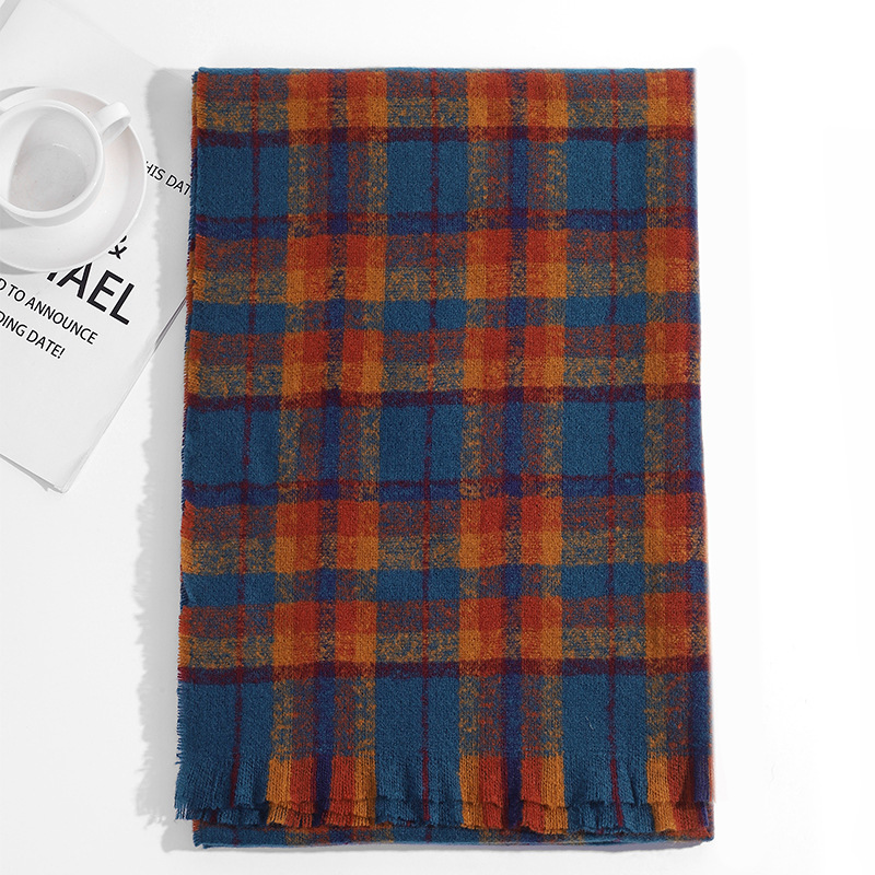 Winter couple student checkered scarf for girls 2023 Christmas gift, thickened and warm fringed faux cashmere scarf shawl pic 18