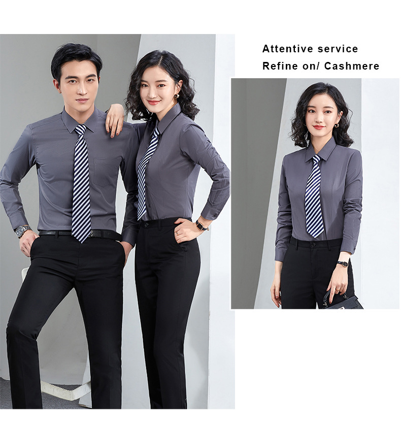 Factory direct supply of long-sleeved white bamboo fiber shirts for men, blue workwear no-iron fitted shirts for women, both men and women pic 74