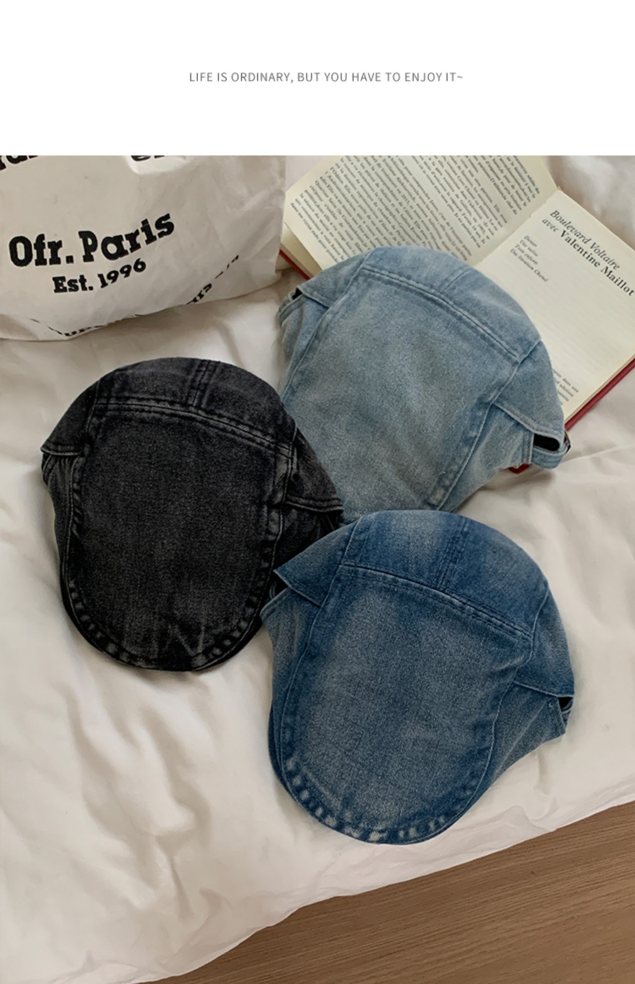 品牌【森多娜】贝雷帽 复古水洗牛仔前进帽女夏秋百搭大头围显脸小反戴鸭舌贝雷帽子详情16