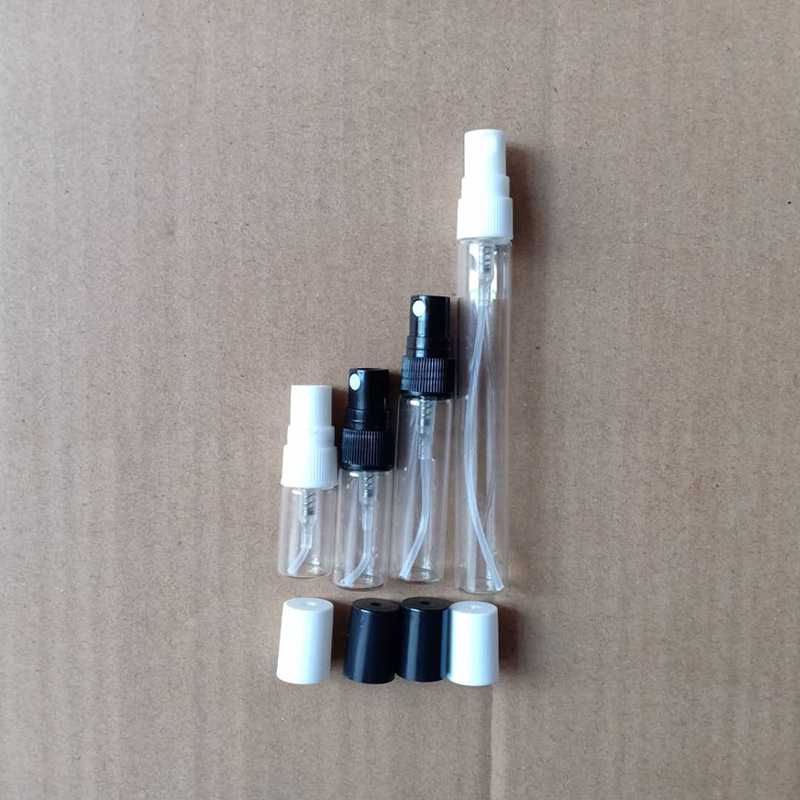 Available in stock: 2ml, 3ml, 5ml, 10ml black and white spray perfume samples, glass portioned spray empty bottles, pulled tube bottles pic 10