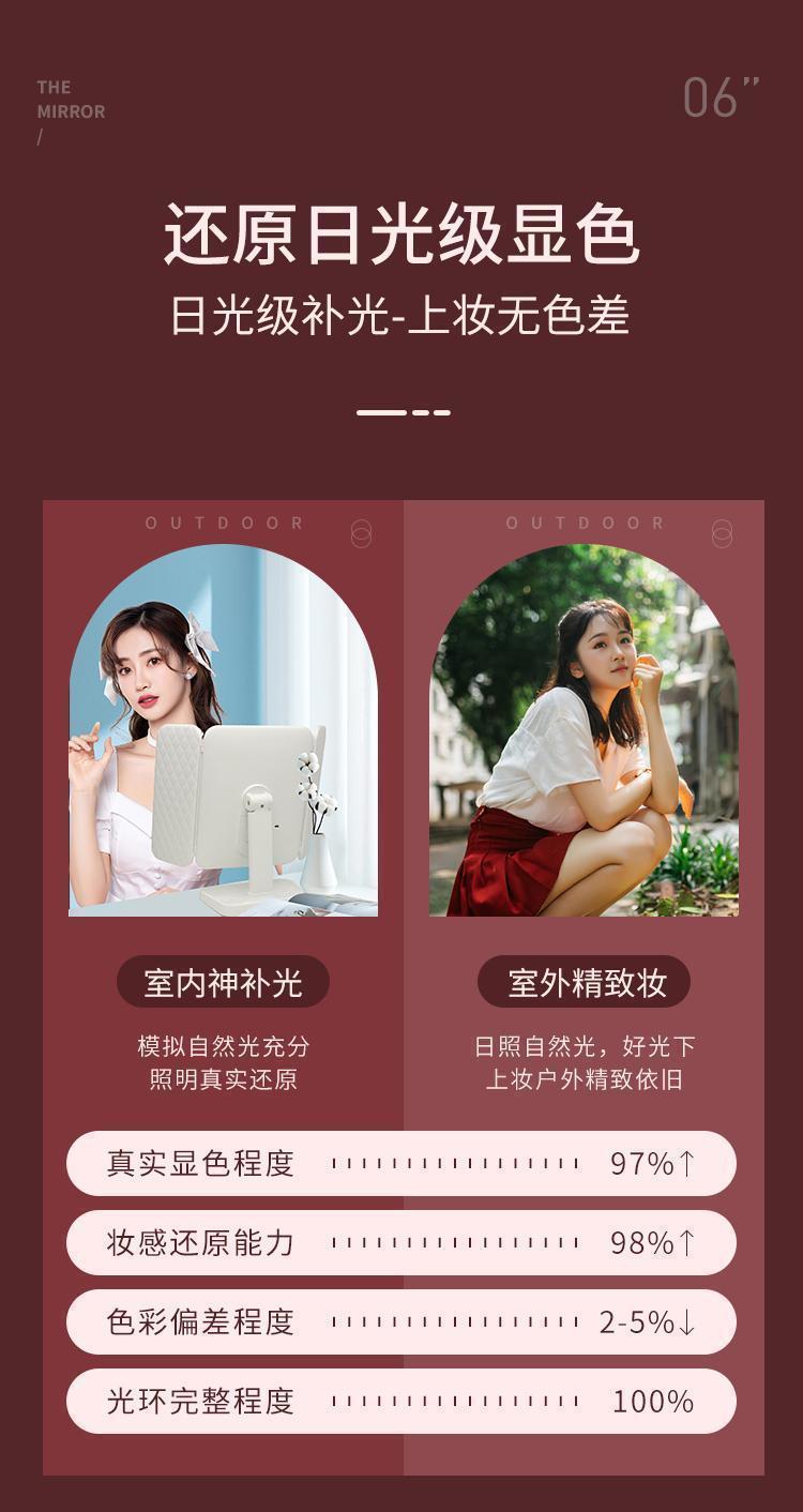 双开门化妆镜充电式可折叠led灯旋转多功能收纳一体三色光台式镜详情18