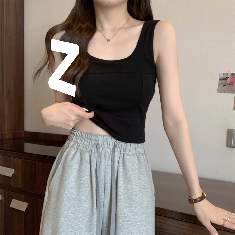 纯棉吊带背心女美背简约百搭小清新带胸垫一体修身打底外穿抹胸详情15