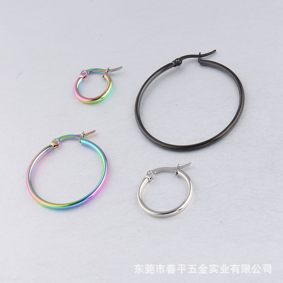 跨境不锈钢经典耳环欧美时尚夸张大耳环钛钢圆形圆圈耳扣线圈耳环详情12