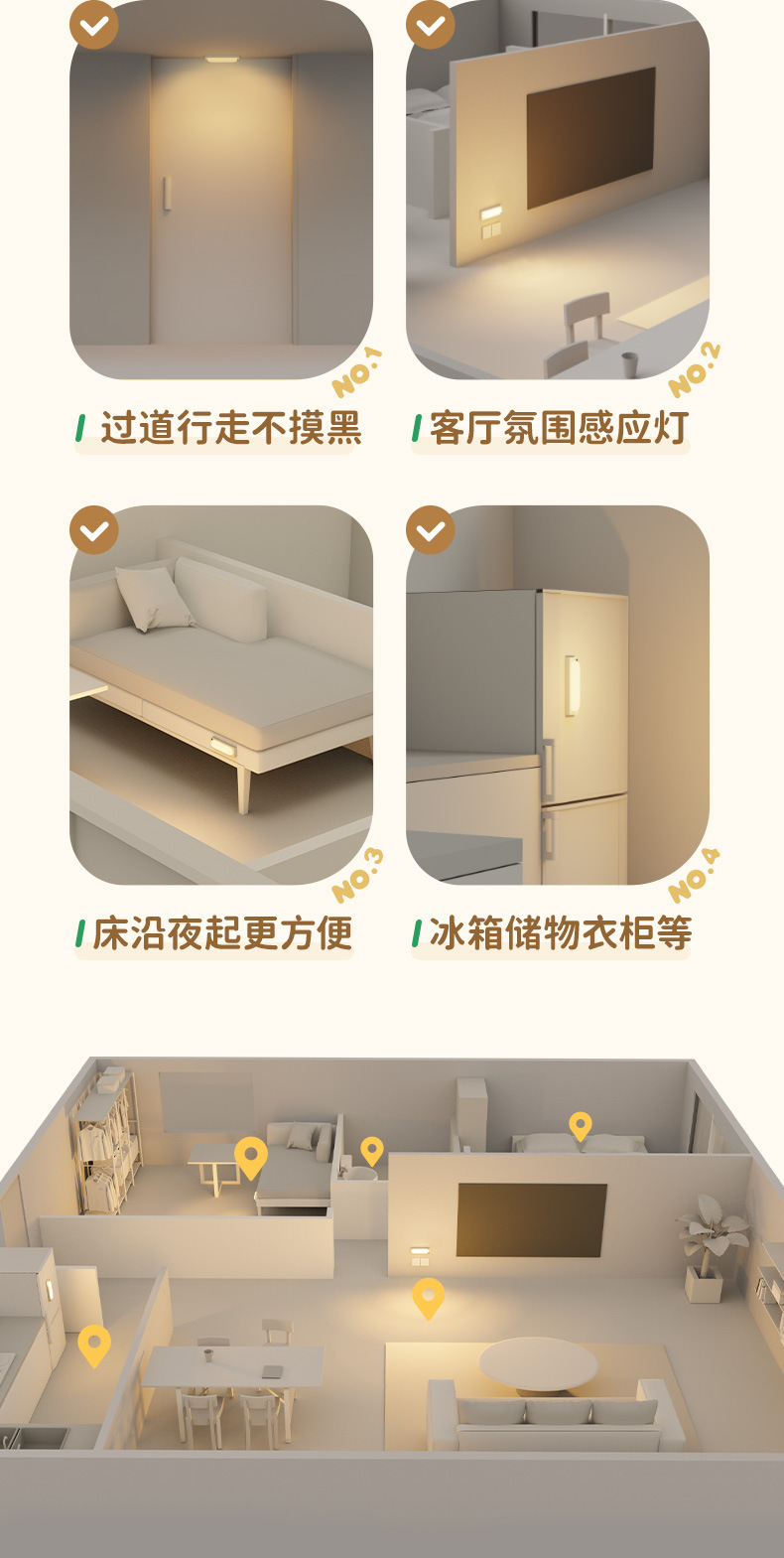MUID sensor night light, human body automatic sensing, kitchen cutting, wardrobe, shoe cabinet bottom light strip, wireless self-adhesive magnetic suction pic 10