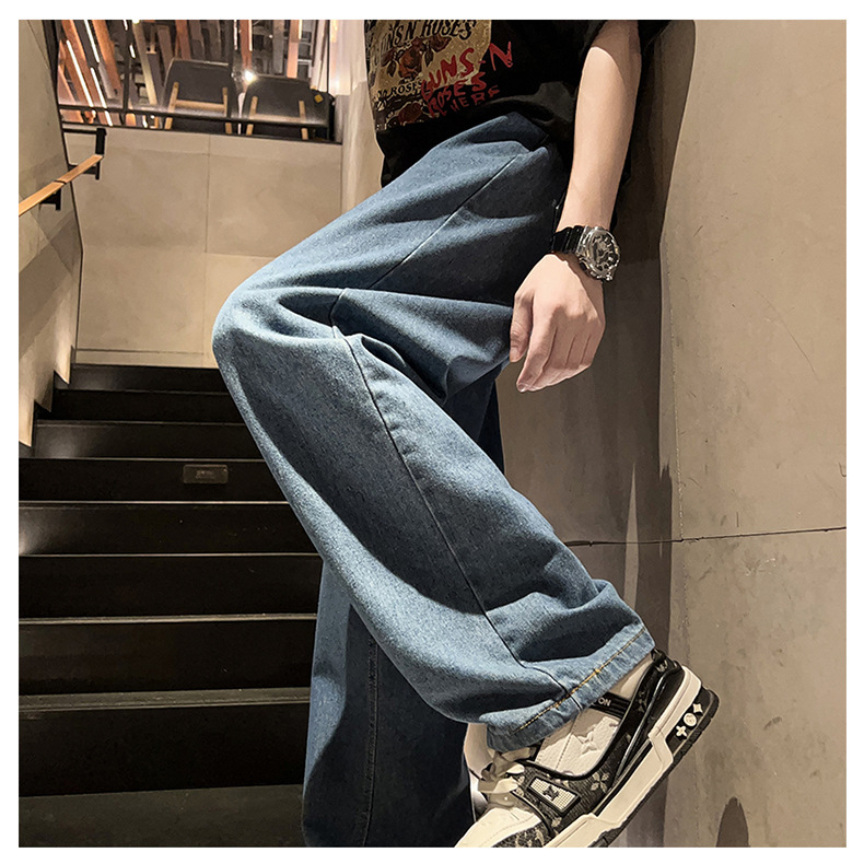 黑灰色男款春季牛仔裤港风cec宽松阔腿裤潮牌复古直筒休闲长裤子详情11