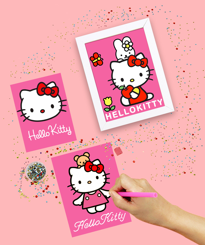 凯蒂猫钻石贴画手工diy满钻儿童钻石画Hellokitty满钻砖石画批发详情9
