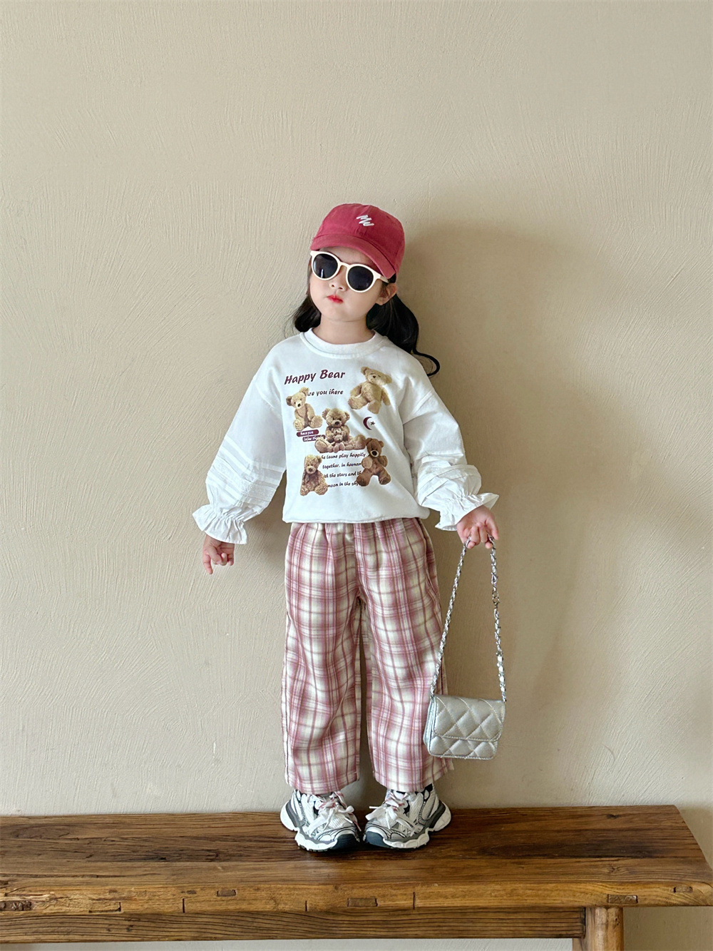 Otoño 2024 nueva chica dibujos animados oso casual sudadera versión coreana de los niños otoño vestido de bebé de aire patchwork top pic 1