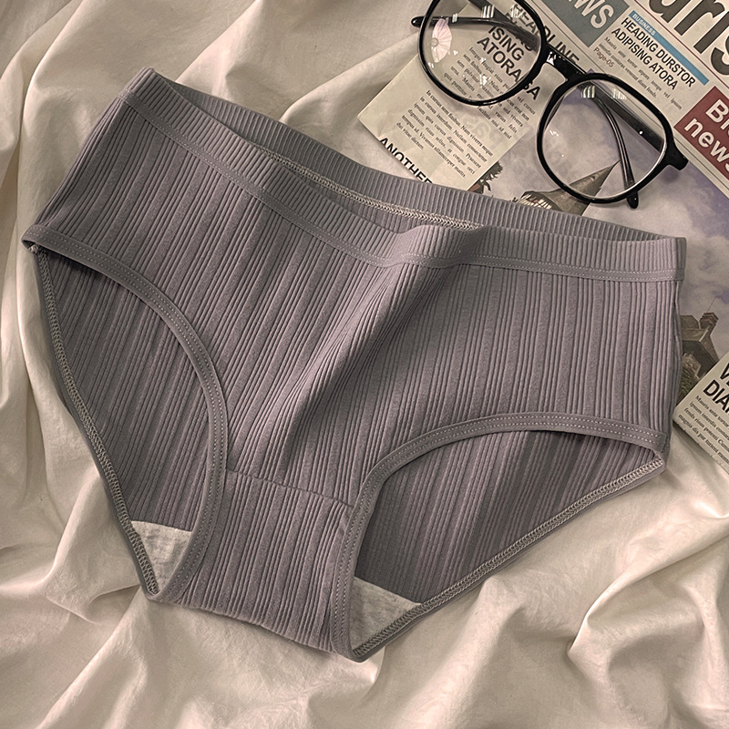 极简主义纯色纯棉全棉螺纹条纹少女内裤 无痕舒适透气中腰三角裤详情21
